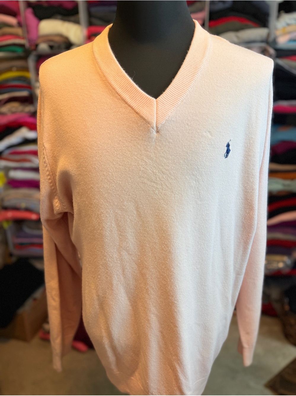 Polo by Ralph Lauren Cream V-Neck Cashmere Sweater with Navy Pony